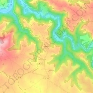 Carte topographique La Malric, altitude, relief