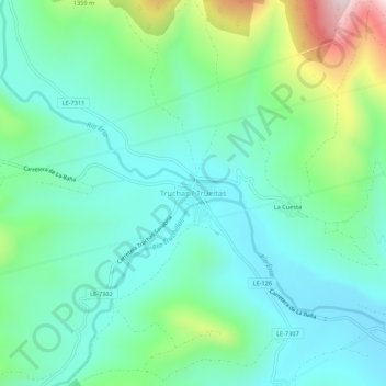 Carte topographique Truchas / Trueitas, altitude, relief