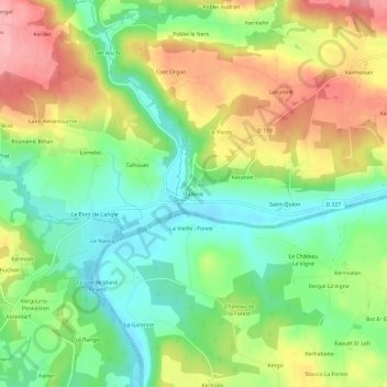 Carte topographique Tallené, altitude, relief