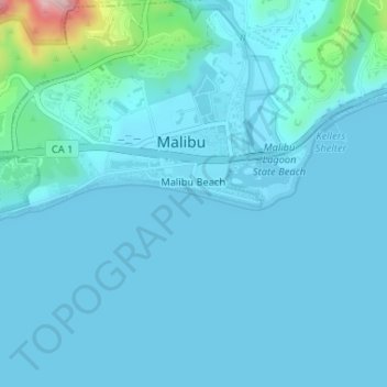 Carte topographique Malibu Beach, altitude, relief