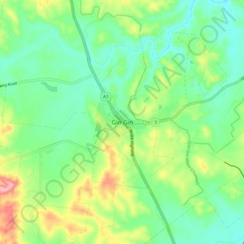 Carte topographique Gin Gin, altitude, relief