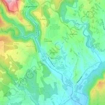 Carte topographique Le Célas, altitude, relief