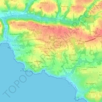 Carte topographique Kerhas a Bis, altitude, relief
