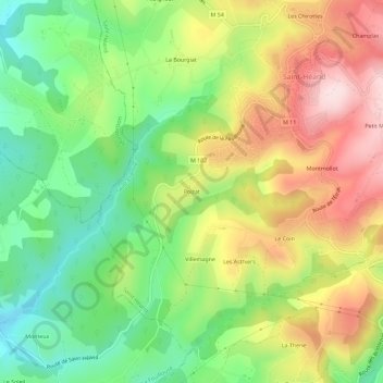 Carte topographique Poizat, altitude, relief