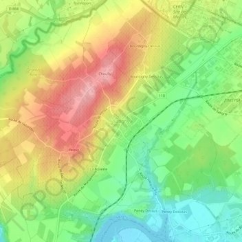 Carte topographique Satigny, altitude, relief