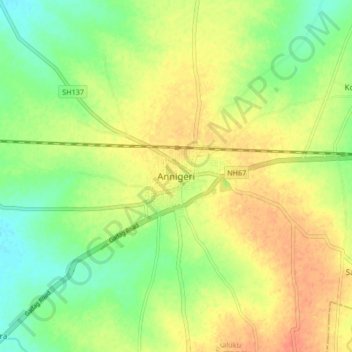 Carte topographique Annigeri, altitude, relief