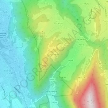 Carte topographique Montmerlet, altitude, relief