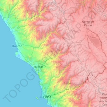 Carte topographique Huaral, altitude, relief