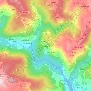 Carte topographique Cabanelas, altitude, relief