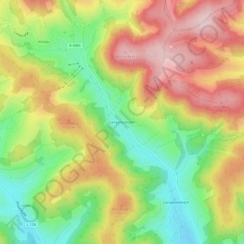 Carte topographique Langenordnach, altitude, relief