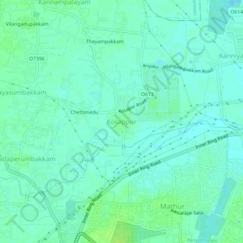 Carte topographique Kosappur, altitude, relief