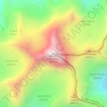Carte topographique Mount D'Archiac, altitude, relief