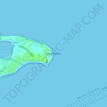 Carte topographique Capo Peloro, altitude, relief