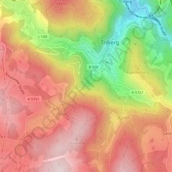 Carte topographique Triberger Wasserfälle, altitude, relief