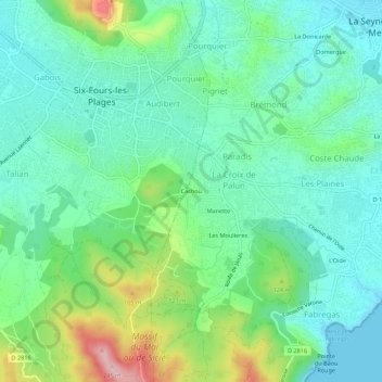 Carte topographique Cachou, altitude, relief
