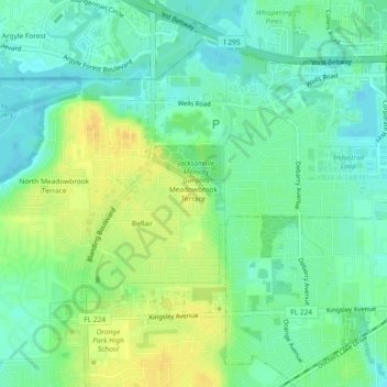 Carte topographique Meadowbrook Terrace, altitude, relief