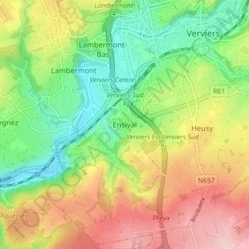 Carte topographique Ensival, altitude, relief