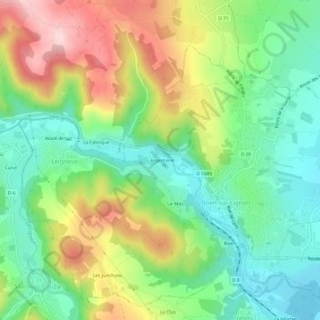 Carte topographique L'Argentière, altitude, relief