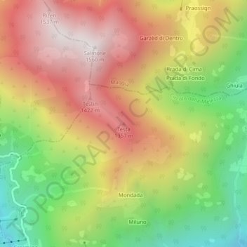 Carte topographique Testa, altitude, relief