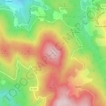Carte topographique Rez des Gouttes, altitude, relief