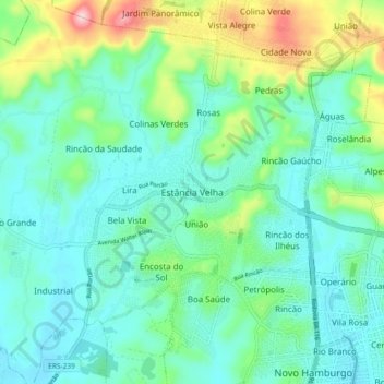 Carte topographique Estância Velha, altitude, relief