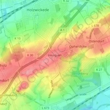 Carte topographique Hengsen, altitude, relief