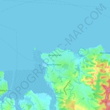 Carte topographique Beachlands, altitude, relief