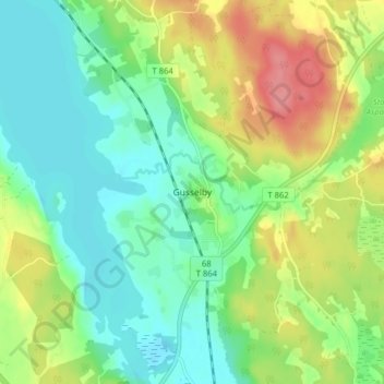 Carte topographique Gusselby, altitude, relief