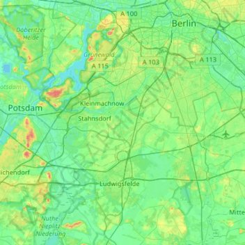 Carte topographique Teltow, altitude, relief