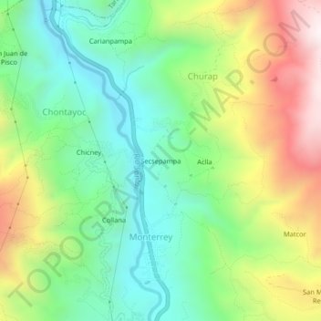 Carte topographique Secsepampa, altitude, relief