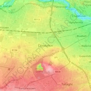 Carte topographique Clondalkin, altitude, relief