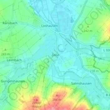 Carte topographique Zella, altitude, relief