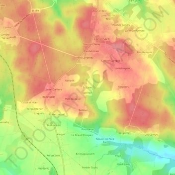 Carte topographique Er Lann, altitude, relief