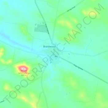 Carte topographique Braidwood, altitude, relief