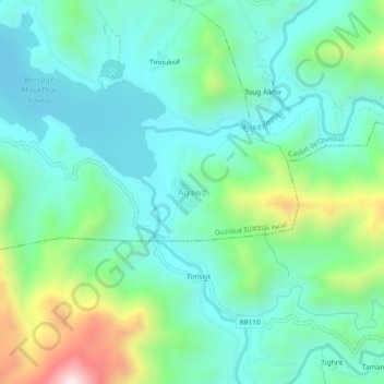 Carte topographique Agawz, altitude, relief