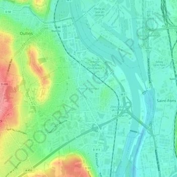 Carte topographique Pierre-Bénite, altitude, relief