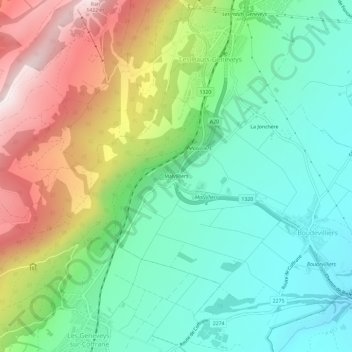 Carte topographique Malvilliers, altitude, relief