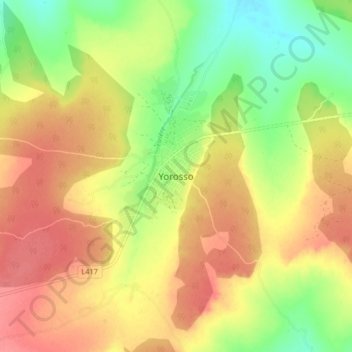 Carte topographique Yorosso, altitude, relief