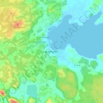Carte topographique Buskhyttan, altitude, relief