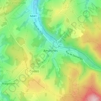 Carte topographique Amonines, altitude, relief
