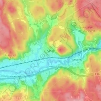 Carte topographique Kåhög, altitude, relief