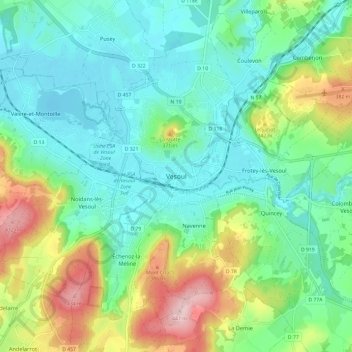 Carte topographique Vesoul, altitude, relief