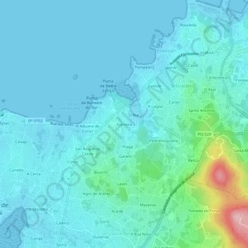 Carte topographique Sobreira, altitude, relief