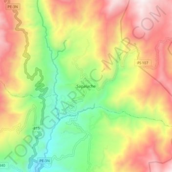 Carte topographique Sapalache, altitude, relief