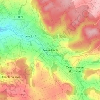 Carte topographique Kesselbach, altitude, relief