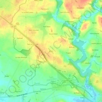 Carte topographique Kerlan, altitude, relief
