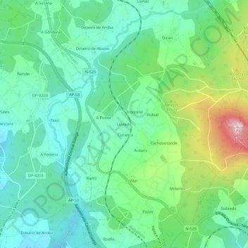Carte topographique Lestedo, altitude, relief