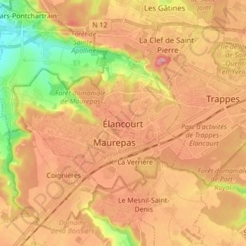 Carte topographique Élancourt, altitude, relief