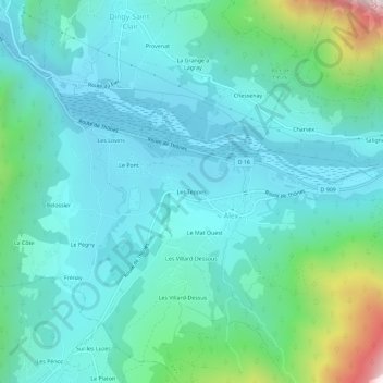 Carte topographique Les Teppes, altitude, relief