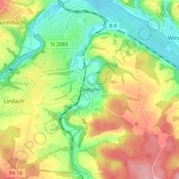 Carte topographique Zeitlarn, altitude, relief
